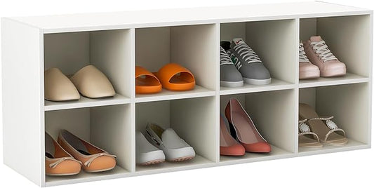 Tangkula 8 Cubbies Shoe Storage Bench, Shoe Organizer with 500 LBS Weight Capacity, Cubby Shoe Rack Storage Cabinet for Entryway, Hallway, Living Room and Bedroom (White)