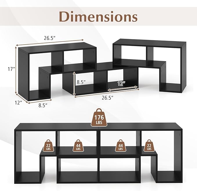 Giantex Free-Combination TV Stand for Bedroom - Entertainment Center for 50 55 60 65 Inch TV, 3-Piece Media Console Table with Storage Cubes, Deformable Open Storage Bookcase Shelf (Black)-NeatNest