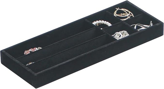 Divided Drawer Organizer Tray, Velvet Jewelry Storage Tray, Necklace Bracelet Ring Earring Display Tray,Bedside Nightstand Desk Holder Tray for Phone Watch Sunglasses Cosmetics Storage/Black/7grid-NeatNest