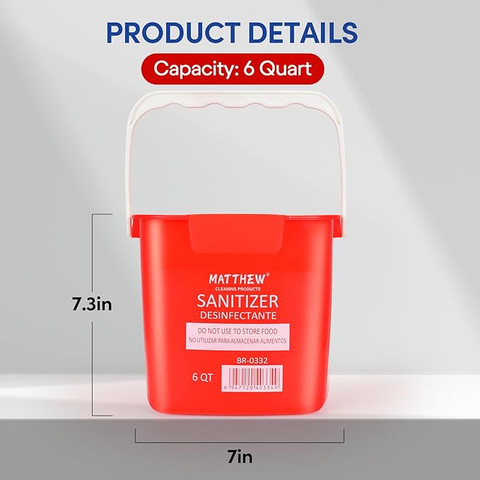 Matthew Red&Green&Blue Detergent and Sanitizing Cleaning Bucket 6 Quart Cleaning Pail,Set of 3 Square Containers,Built-In Spout w/Handle,Wash Rinse Sanitize Handwash Bucket,Incl.3Pcs Microfiber Cloths