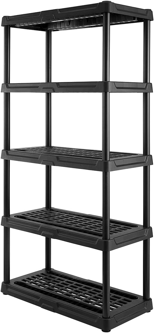 CX 5-Tier (72”H x 36”W x 18”D) Plastic Storage Shelving Unit (Black), Heavy Duty, 150lbs Per Shelf Capacity, Indoor/Outdoor Storage and Organization in Home, Garage, Office with Easy Assembly-NeatNest