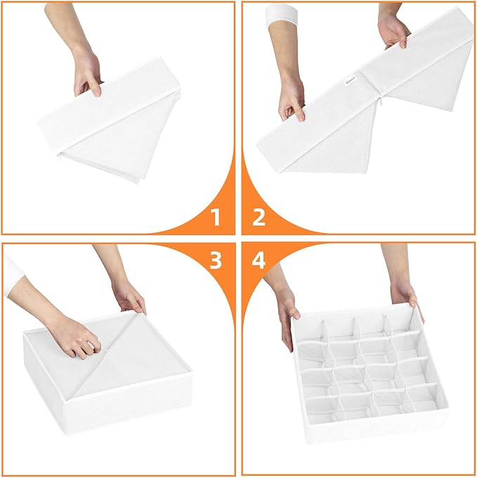 Criusia Drawer Organizer - 6 Set Clothes Organizer for Closet & Bedroom - 90 Cells Bins for Sock, Underwear, Bra, Baby Clothes - Washable & 10xDurable than Non-Woven Fabric (White)-NeatNest