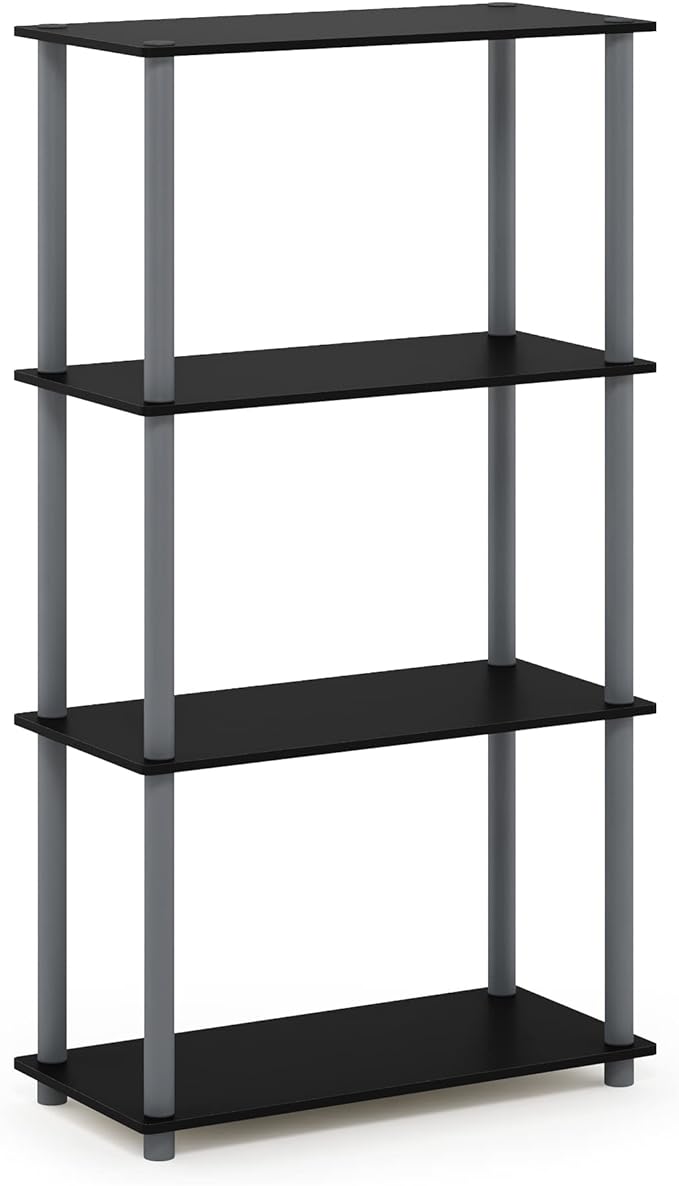 Furinno (99557BK/GY) Turn-N-Tube 4-Tier Multipurpose Shelf Display Rack - Black/Grey-NeatNest