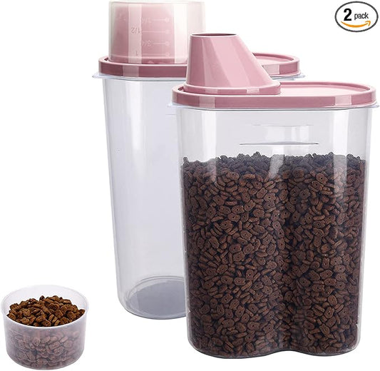 GreenJoy 2 Pack 2lb/2.5L Pet Food Storage Container with Measuring Cup, Can Covers and Bowl for Small Dog, Cat, Waterproof-BPA Free-NeatNest