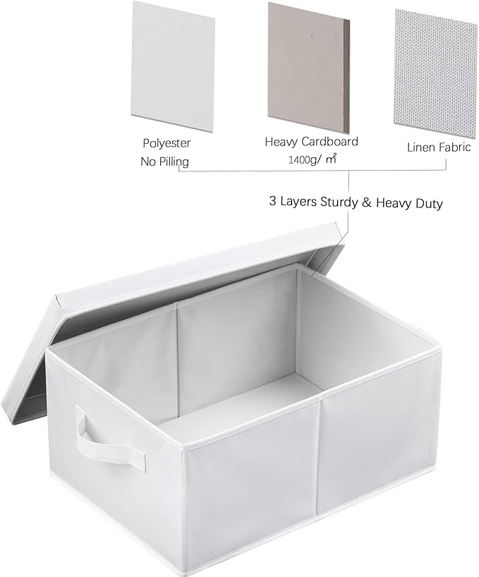 HOONEX Storage Bins with Lids for Organizing, Pack of 2, Storage Boxes with 2 Carrying Handles and Sturdy Heavy Cardboard, 16.5" L x 11.8" W x 7.5" H for Shoes, Books, Clothes, Nursery, White-NeatNest
