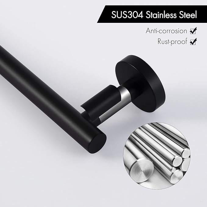 KES 25.2 Inches Black Towel Bar for Bathroom, Hand Towel Holder, Towel Bar Wall Mount, SUS304 Stainless Steel Matte Black, Total Length 27.6 Inch, A2000S70B-BK