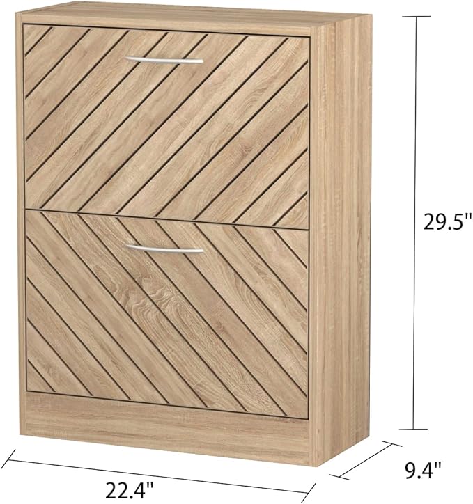 Shoe Cabinet with 2 Flip Drawers, Shoe Storage Organizer with 2-Tier Shelf for Entryway, Freestanding Shoe Rack Storage Organizer(Burlywood)-NeatNest