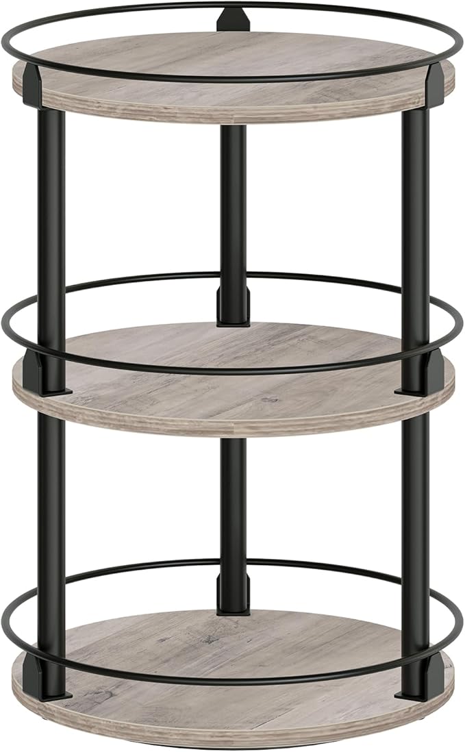 3-Tier Lazy Susan Organizer, Rotating Spice Rack, Spinning Organizer, Industrial Turntable Spice Rack Organizer for Cabinet, Kitchen Countertop, Greige and Black SR23BG-NeatNest