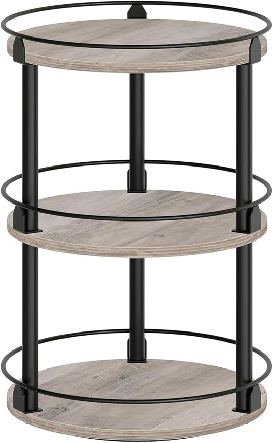 3-Tier Lazy Susan Organizer, Rotating Spice Rack, Spinning Organizer, Industrial Turntable Spice Rack Organizer for Cabinet, Kitchen Countertop, Greige and Black SR23BG-NeatNest