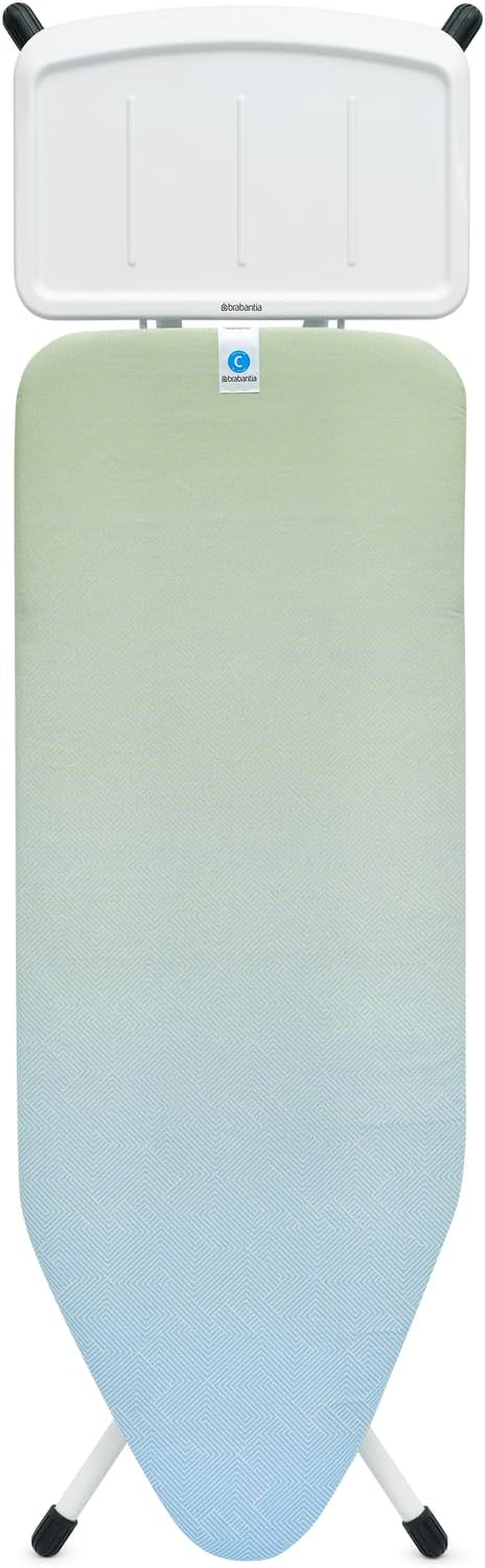 Brabantia - Ironing Board C - Extra Large Steam Unit Holder - Adjustable in Height - Non-Slip Rubber Feet - Cotton Cover with Foam Layer - Foldable XL Unit - Soothing Sea - 49 x 18 inches
