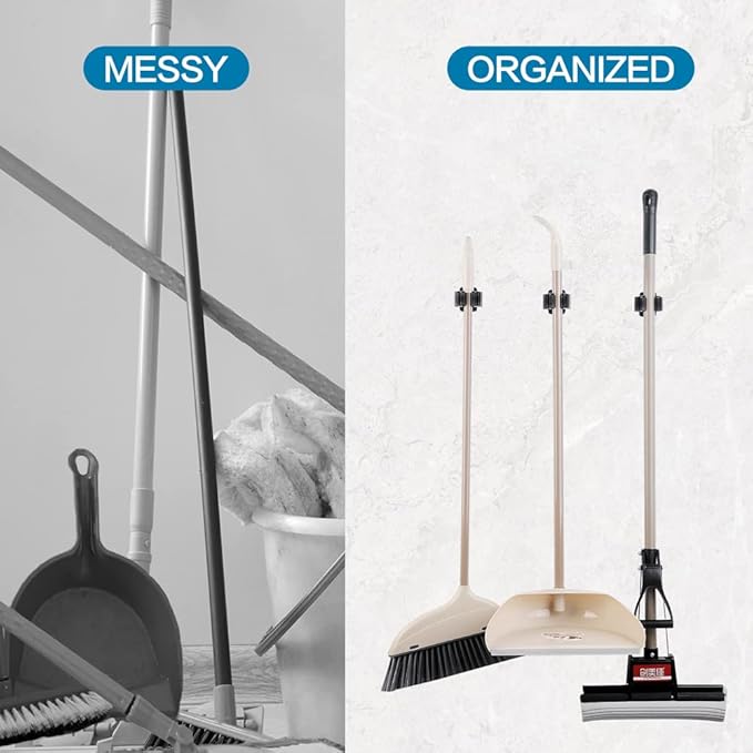 24PCS Broom and Mop Holder, Heavy Duty Garden Tool Organizer Rack Rake and Shovel Handle, Stainless Steel Mop Hanger. Wall Mounted with Screws.Matte Black-NeatNest
