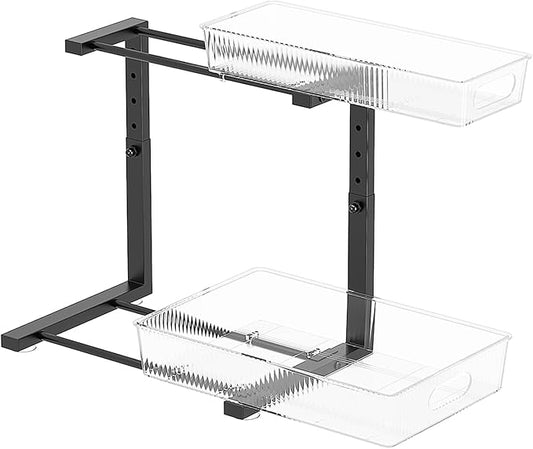 Under Sink Organizer, 2 Tier Pull Out Storage Organizer, Slide Out Storage Shelf for Bathroom & Kitchen, Under Cabinet Organizer and Storage with 5 Gears Height Adjustable (Black, 1 Pack)-NeatNest