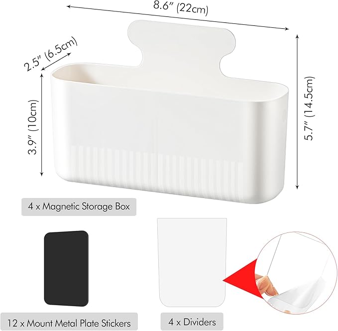 Poeland 4 Pack Magnetic Storage Box, Magnetic Cup Holder, Makeup Organizer for Bathroom, Bedroom, Fridge, Cabinet (Size L)