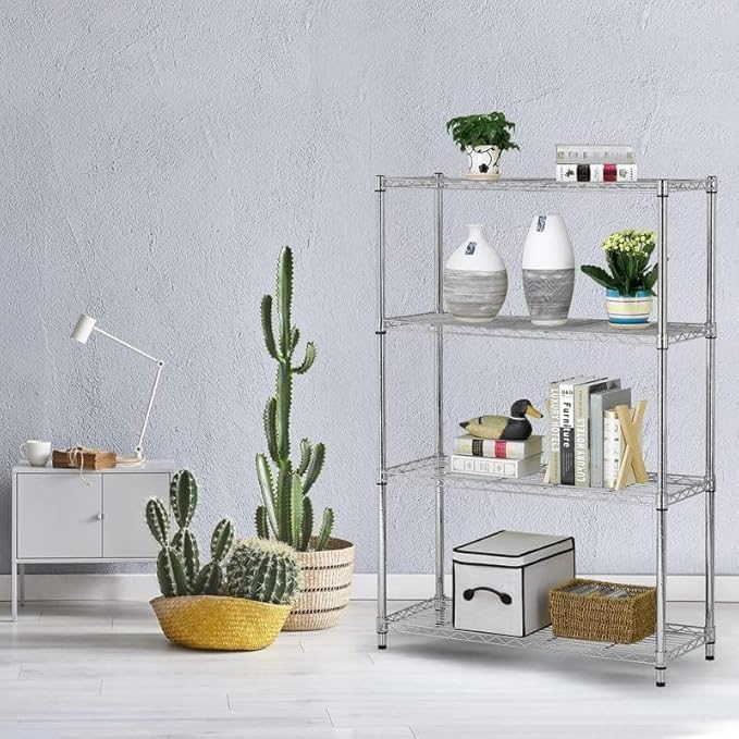 4-Tier Storage Shelves Adjustable,Wire Shelving Heavy Duty Storage Rack(250 Lbs Loading Capacity/Shelf) Metal Organizer Wire Rack Shelf for Pantry Garage Kitchen 36" D x14 W x 54" H -Chrome-NeatNest