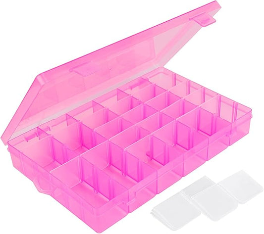 False Nail Container, Cosics Bright Pink 36-Gird Plastic Nail Art Organizers Storage Box with Adjustable Dividers, False Jewelry Diamonds Charms Nail 3D Decorations Manicure Accessory Holder Case-NeatNest