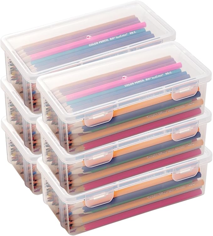 Plastic Storage Containers with Lid for Office Supplies, Pencil Box, Art Supplies, Makeup, Crafts and and Charger Cable Cord (6)-NeatNest