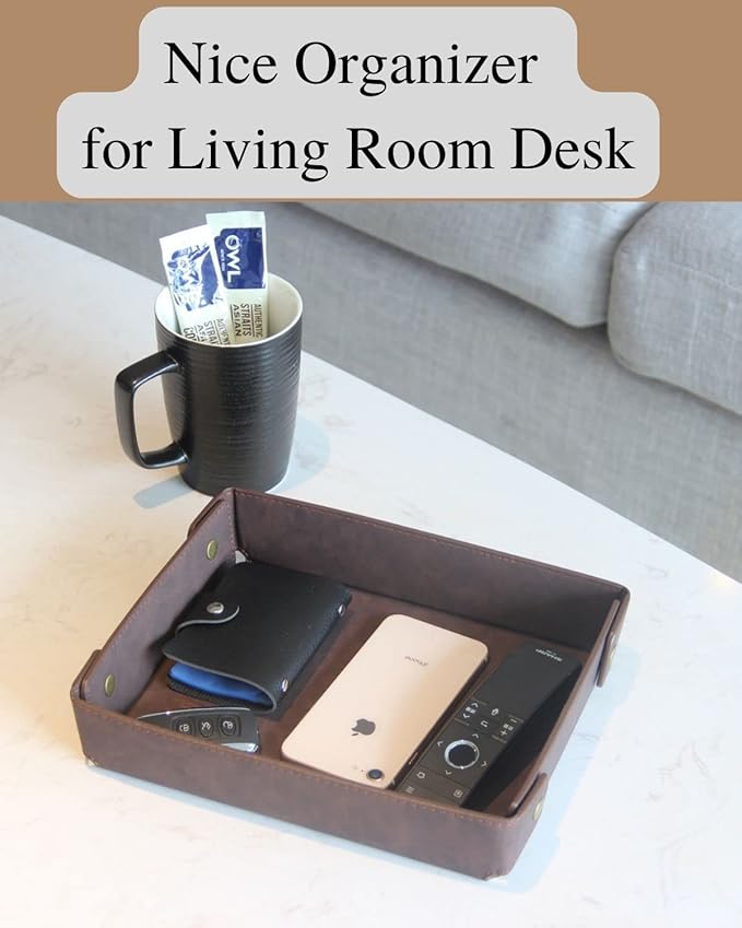CASIRENA Faux Leather Valet Tray Organizer for Men - Catch-All Tray for Entryway Table Key, Wallet, Watch, Coin Change, Phone, Dresser EDC Dump Jewelry, Bedside Nightstand Desk-top Catchall-NeatNest