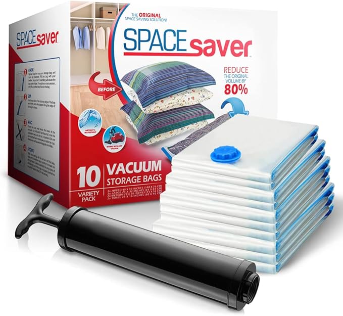 10-Pack Variety Vacuum Storage Bags for Comforters, Blankets & Clothes – Vacuum Sealed Compression Bags with Hand Pump – Space Saver Storage Bags for Bedding,Travel & Organization (2S, 2M, 3L & 3XL)-NeatNest
