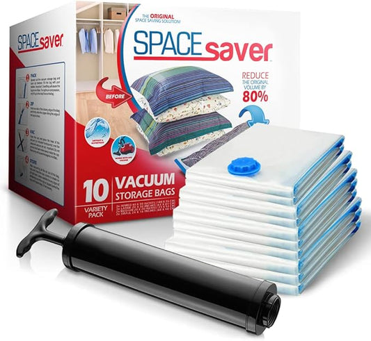 10-Pack Variety Vacuum Storage Bags for Comforters, Blankets & Clothes – Vacuum Sealed Compression Bags with Hand Pump – Space Saver Storage Bags for Bedding,Travel & Organization (2S, 2M, 3L & 3XL)-NeatNest