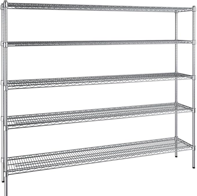 14" x 72" NSF Chrome 5-Shelf Kit with 72" Posts, Commercial Storage Rack Unit, Heavy Duty Storage Shelving, Wire Shelving Kit, Adjustable Rack Strong Steel, Multipurpose Wire Shelf