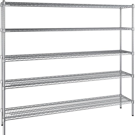 14" x 72" NSF Chrome 5-Shelf Kit with 72" Posts, Commercial Storage Rack Unit, Heavy Duty Storage Shelving, Wire Shelving Kit, Adjustable Rack Strong Steel, Multipurpose Wire Shelf