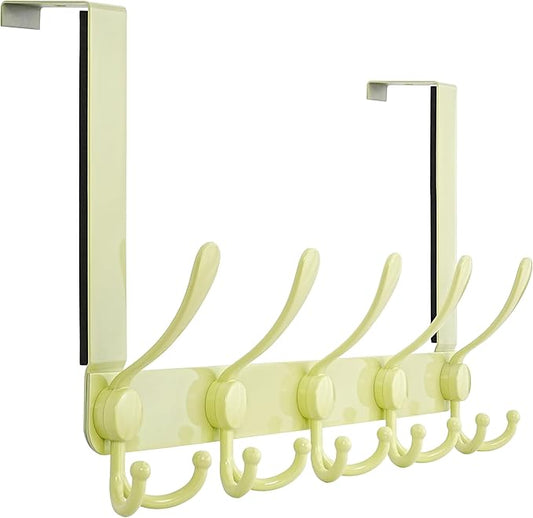Dseap Over The Door Hook Hanger - 5 Tri Hooks, Heavy Duty Over The Door Towel Rack Coat Rack for Clothes Hat Towel,Yellow