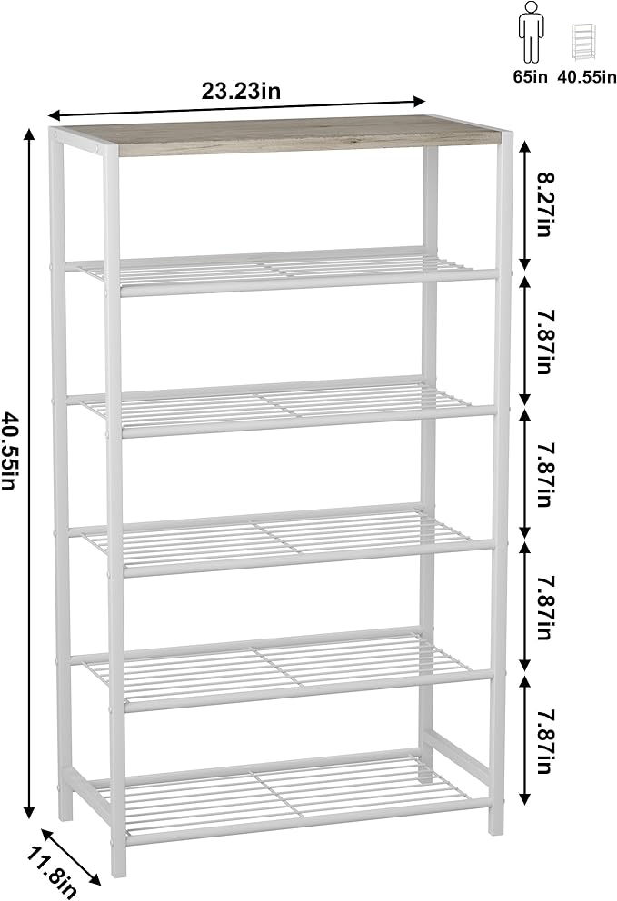 HOMEFORT Shoe Rack 6-Tier, Shoe Storage Shelf, Industrial Shoe Tower, Narrow Shoe Organizer for Closet Entryway, Small Shoe Rack Table with Durable Metal Shelves,White Oak-NeatNest