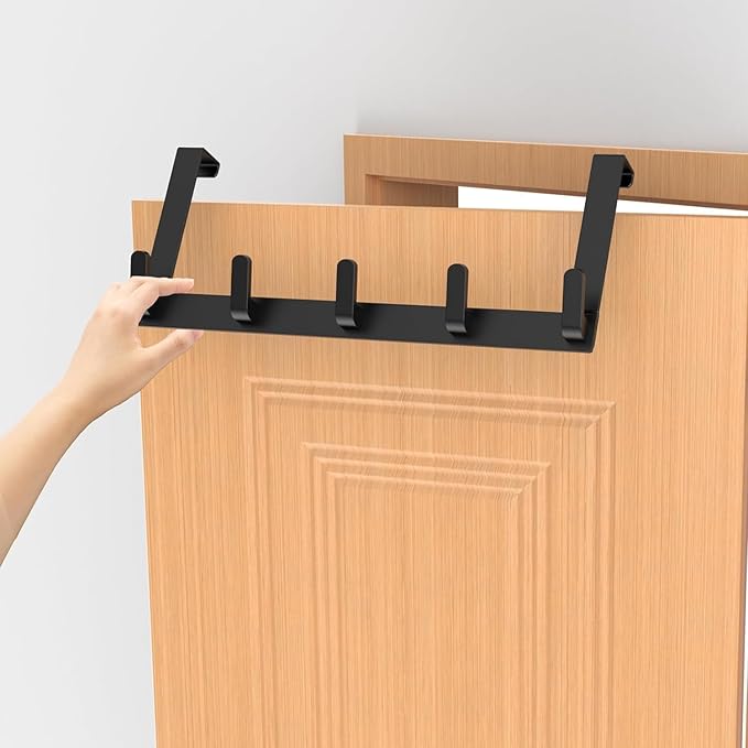 Over The Door Hooks Hanger with Extended Arms, Fit 1 3/8" Door, L7U - Bathroom Accessories and Towel Rack Organizer Holder - Matte Black, 1 Pack