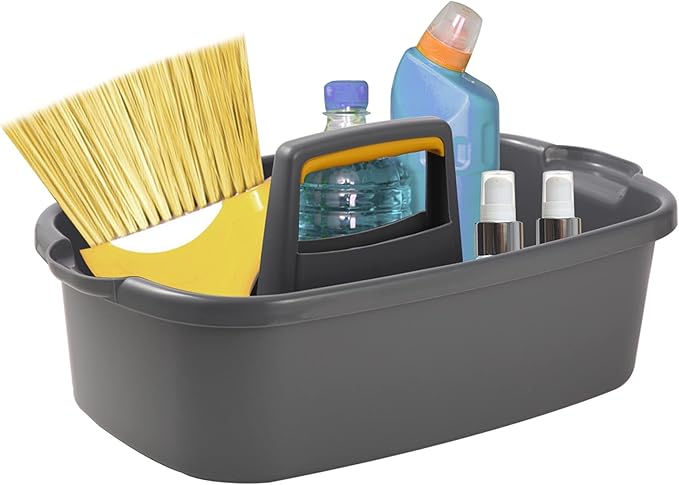 Cleaning Caddy, Cleaning Caddy Organizer with Handle, Plastic Tool Storage Cleaning Supply Caddy for College Dorm, Kitchen, Garden, Under Sink,Gray