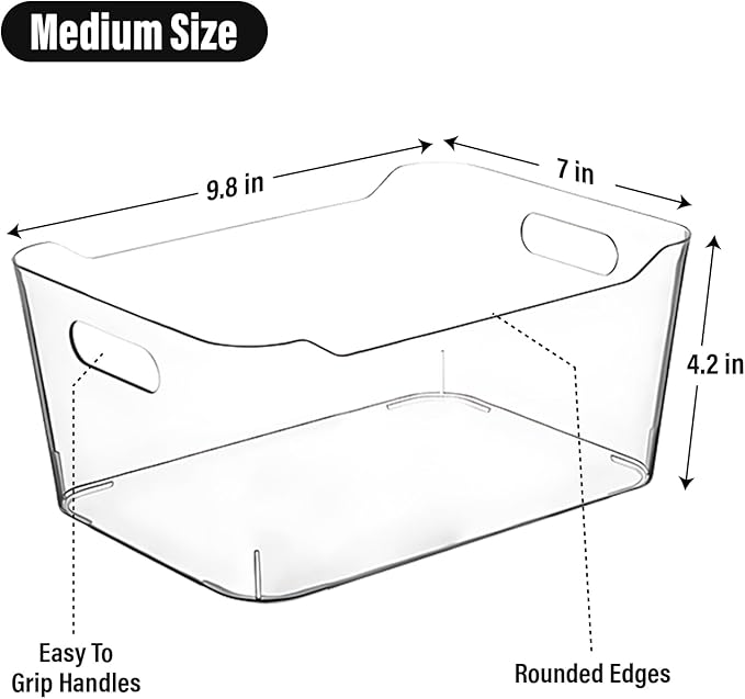 Clear storage organizer bins, Medium Kitchen Cabinet Organizers and Storage Baskets Pantry Fridge Containers for Organizing Cabinet Organization Perfect for Foods Snacks Chips Vitamin spices-NeatNest