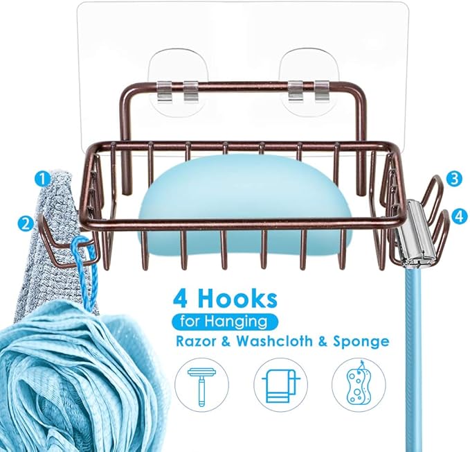 Nieifi Shower Caddy Shelf with Hooks Storage Rack Organizer Adhesive Stainless Steel without Drilling for Bathroom, Lavatory, Washroom, Restroom, Shower, Toilet, Kitchen (Brown, 3 Pack)-NeatNest