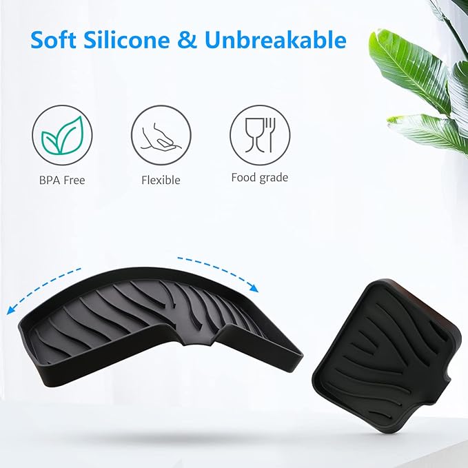 3-Pack Silicone Soap Dish, Sponge Holder for Sink, Kitchen Soap Tray, Bathroom Soap Holder, Sponge Tray with Drain (Black)-NeatNest