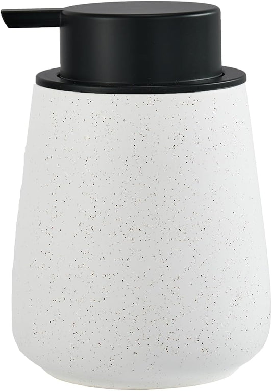 12Oz Ceramic Liquid Soap Dispenser - Modern Lotion Hand Soap Dispenser with Easy-to-Press Black Pump, Reusable and Refillable Dish Soap Dispensers for Bathroom & Kitchen, Speckled Matte White-NeatNest