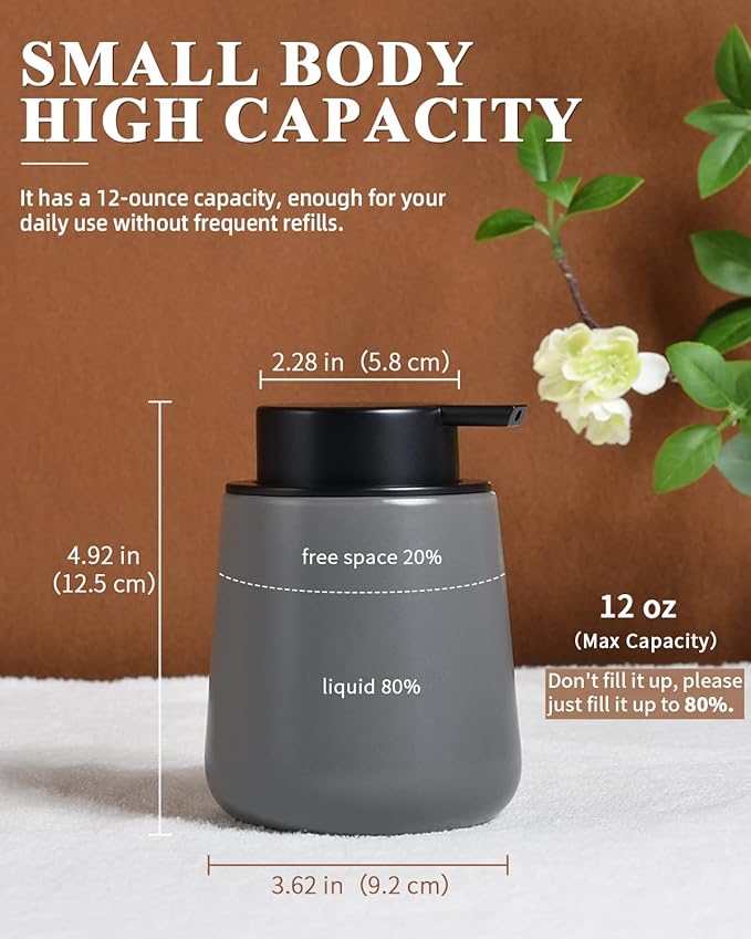 BosilunLife Grey Lotion Dispenser - Modern Ceramic Soap Dispenser Bathroom 12 oz Bottles Lotion Hand Pump Dispenser Black Pump Dish Liquid Dispenser for Kitchen Hand Wash Dispenser-NeatNest