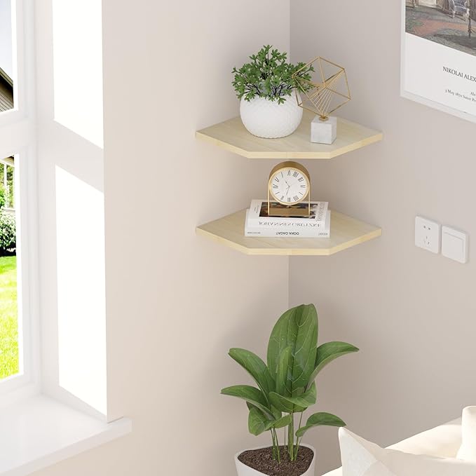 JJL Corner Shelving, Set of 2 Floating Wall Shelf for Wall Organizer Storage, Easy-to-Assemble, Floating Shelf for Boys Room Décor, Modern Home Decor(14.76in Light White)-NeatNest