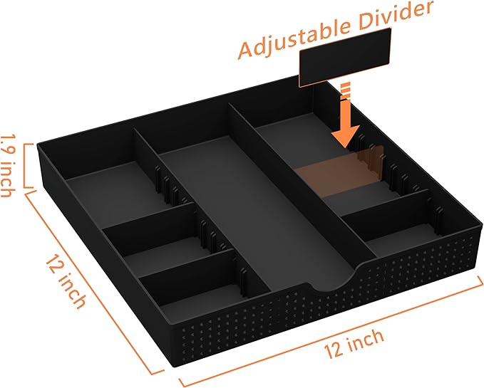CAXXA 3 Slot Drawer Organizer with 4 Adjustable Dividers - Junk Drawer Storage for Makeup & Vanity, Office Desk Supplies and Accessories (BLACK, 1 PACK)-NeatNest