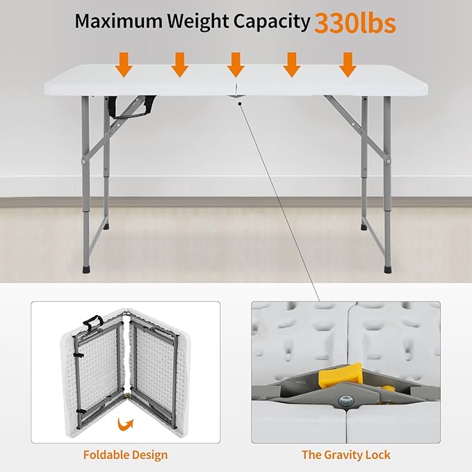 BestOffice Camping Folding 4 Foot Plastic Table, White-NeatNest
