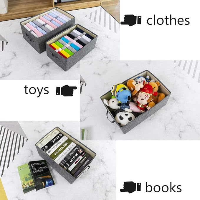ALYER Collapsible Fabric Storage Organizer with Handles,Shelf Bins Box Container for Bedroom Office Closet Babies Nursery Toys Books Clothes (Gray,16.2" x 9.5" x 6.7")