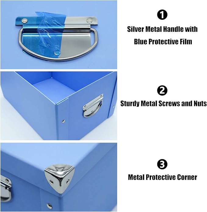 GUOZI Collapsible Storage Box, Decorative Memory Box with Lid & Metal Reinforced Corners, Cardboard File Bin with Handles, Organizer Gift Box for Keepsake Toy Photos Office Nursery Wardrobe Bookshelf-NeatNest