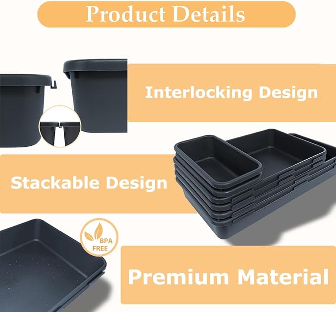6 PCS Large Drawer Organizer, 3 Sizes Plastic Versatile Desk Drawer Organizer Trays, Kitchen Drawer Organization and Plastic Storage Bins for Makeup, Vanity, Kitchen, Utensils, Office, Bathroom-NeatNest