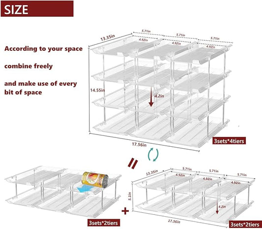 Can Organizer for Pantry, 3 Sets 4 Tiers Can Storage Organizer Pantry,Soda Can Organizer for Fridge 48 Cans Rack Automatic Rolling Stackable Canned Food Organizer,Clear-NeatNest
