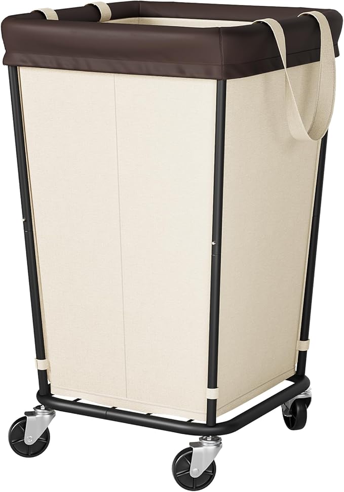 140L Laundry Basket with Wheels, 2-Section Rolling Hamper for Laundry, Large Laundry Hamper with Wheels, Rolling Laundry Basket Clothes Hamper for Home, Bathrooms and Dorm(Beige)