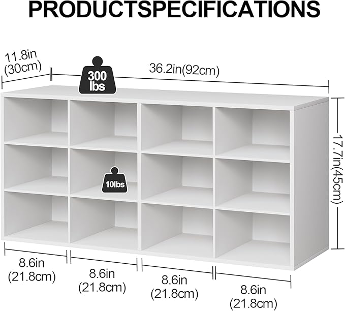12-Cubby Shoe Rack, 3-Tier Wood Shoe Organizer, Multifunctional Shoe Organizer Bench for Entryway, Mudroom, Hallway, Closet,36.22 * 11.81 * 17.72 Inch,White-NeatNest