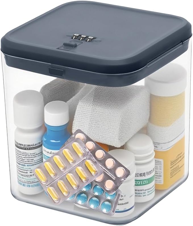 Clear Lock Box for Medicine Safe,Food, Snacks, Phone - Secure Lockable Storage Container Tank with Combination for Kitchen, Office, School, Hospital (5.6×5.6×6.3 Inch)-NeatNest
