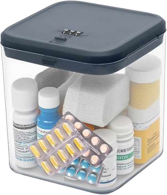 Clear Lock Box for Medicine Safe,Food, Snacks, Phone - Secure Lockable Storage Container Tank with Combination for Kitchen, Office, School, Hospital (5.6×5.6×6.3 Inch)-NeatNest