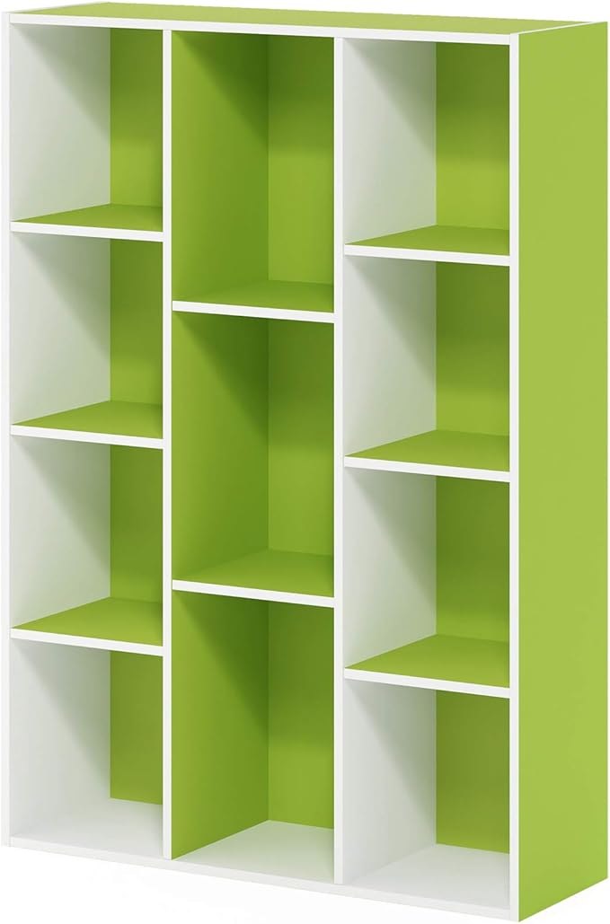 FURINNO 11107WH-GR 7 Reversible, 11-Cube, White Green-NeatNest