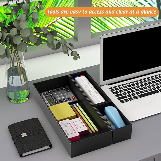 Black Bamboo Drawer Organizer - Silverware&Utensil Holder Organizer for Kitchen Drawers, Multi-Use Drawer Dividers Boxes for Bathroom Counter，Cabinet, Garage, Office Desk, Makeup, Jewelry (6"3"2.5")-NeatNest