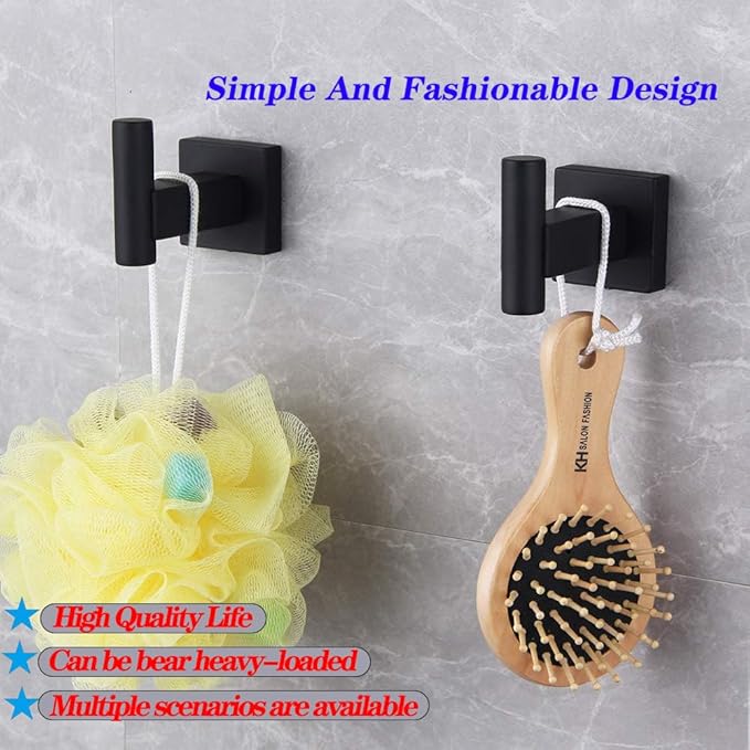 GERZWY Bathroom Matte Black Coat Hook SUS 304 Stainless Steel Single Towel/Robe Clothes Hook for Bath Kitchen Garage Heavy Duty Contemporary Hotel Style Wall Mounted 2 Pack DG1407-BK