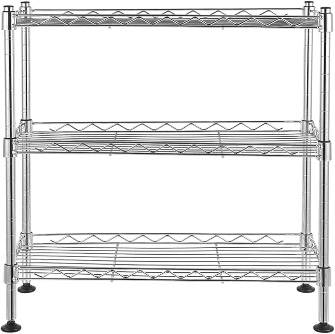 3-Tier Wire Storage Shelving, Steel Metal Storage Rack, Industrial-Strength Steel Wire Rack Storage Organizer, Adjustable Shelves, for Bathrooms, Closets, Kitchen, Pantry Silver Finish-NeatNest