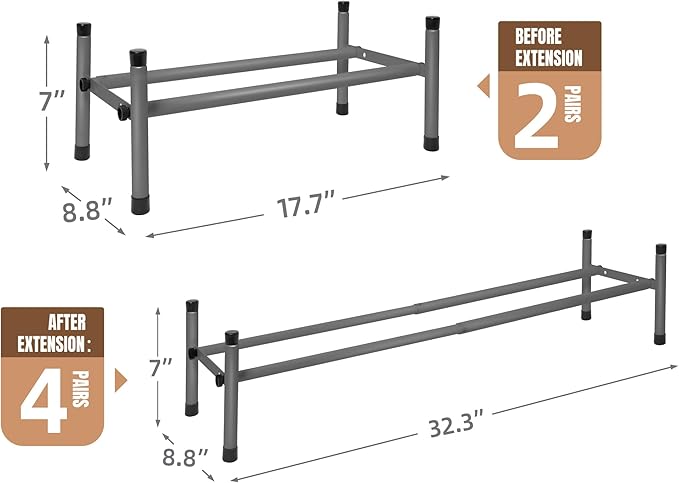 STORAGE MANIAC Expandable Shoe Rack, 4 Pairs Stackable Small Shoe Rack, Metal Adjustable Shoes Organizer for Closet, Entryway, Hallway, Garage, Front Door, Shoes Shelves, Black 1 Tier-NeatNest